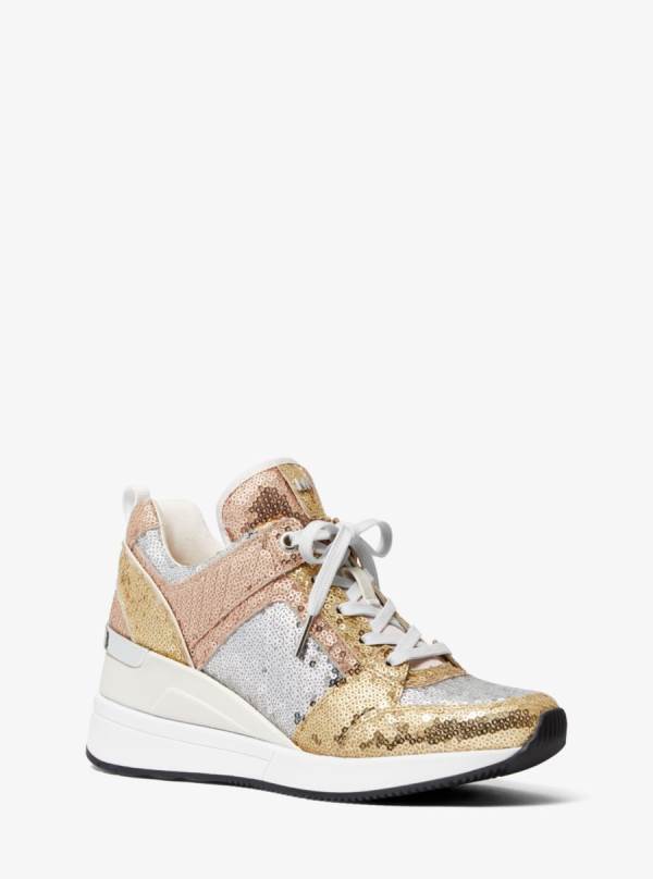 Damske Tenisky Michael Kors Georgie Color-Block Sequined Canvas Biele Zlate Žlté - Topanky Michael Kors Slevy | SBZVU-1865